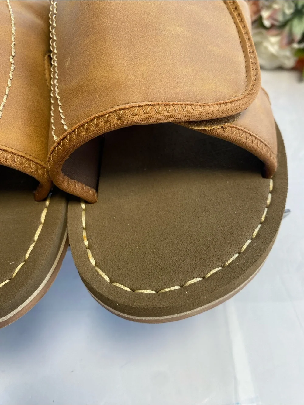 Panama Jack Adjustable Hook & Loop Slide Sandals Brown XL 12-13